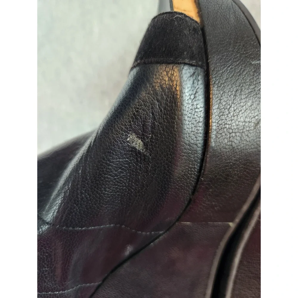 Eileen Fisher Wedge Sandals Womens 8 Black Leather Ruched Platform Slingback